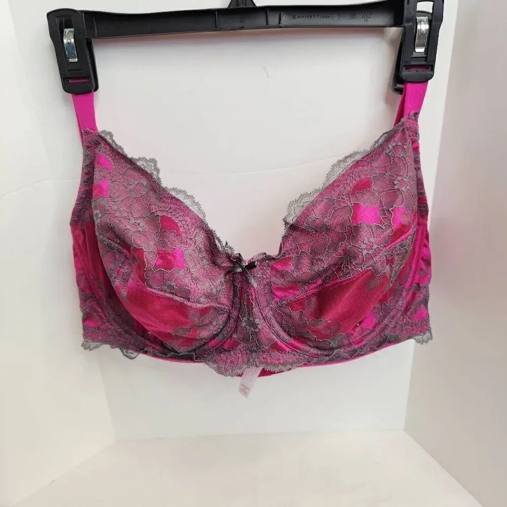 Cacique Unline Full Coverage Lace Pink Gray Wired Bra Womens 40DD